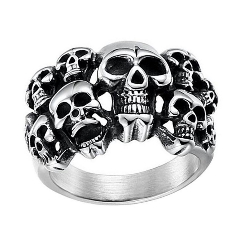 Skull Ring Europeisk Og Amerikansk Dominerende Dobbeltlags Rustfritt Stål Spøkelseshodering