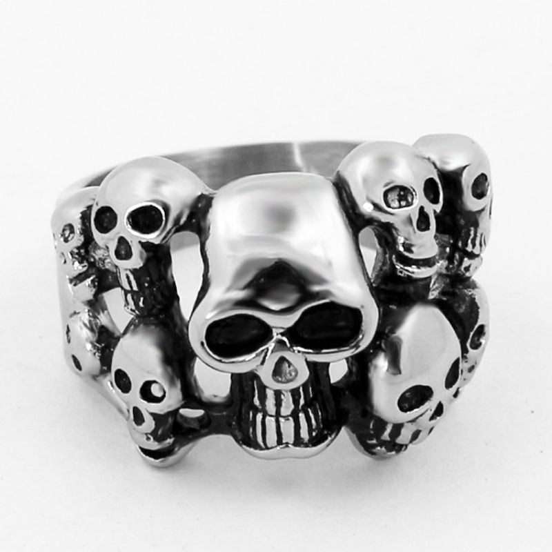 Skull Ring Europeisk Og Amerikansk Dominerende Dobbeltlags Rustfritt Stål Spøkelseshodering