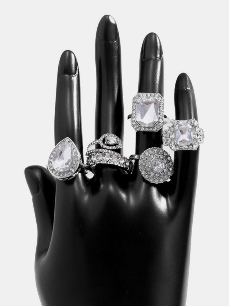 Trendy Firkantet Rhinestone Ringsett Temperament Metall Diamantringsett