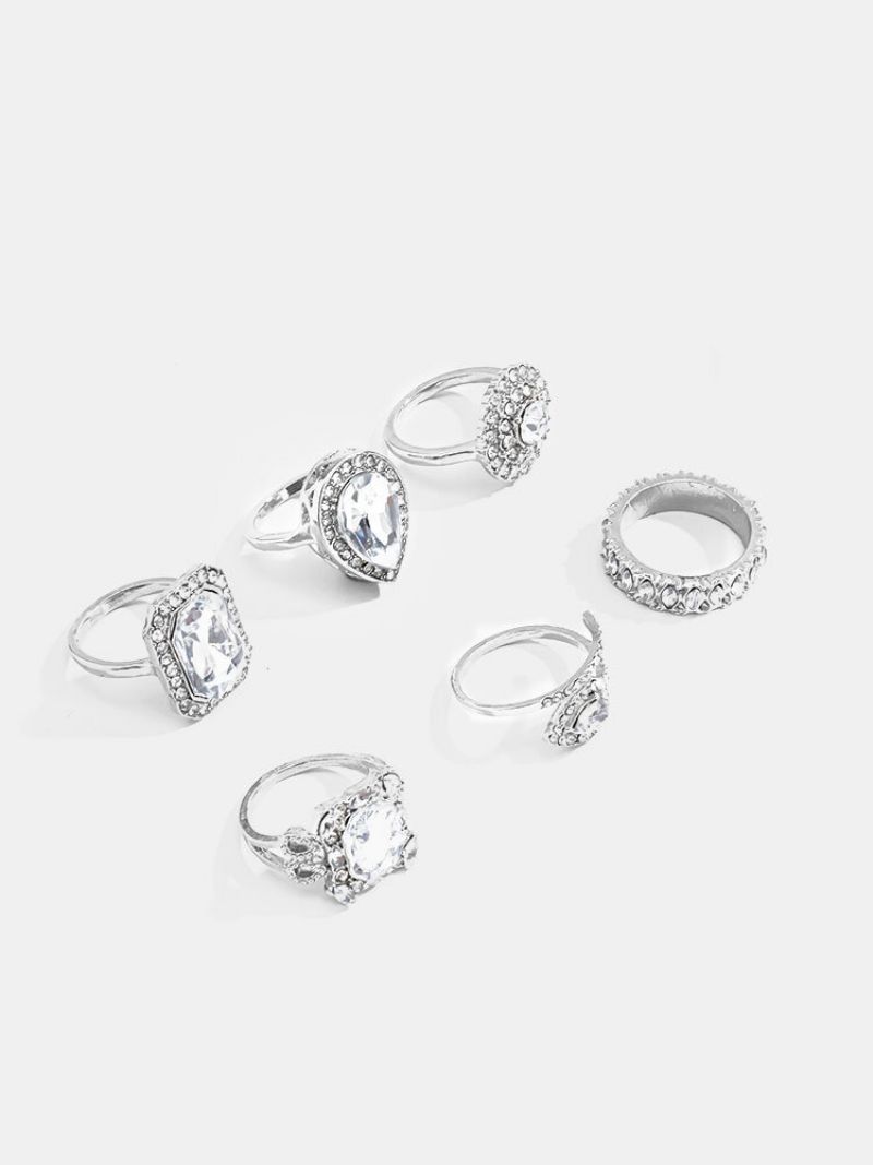 Trendy Firkantet Rhinestone Ringsett Temperament Metall Diamantringsett