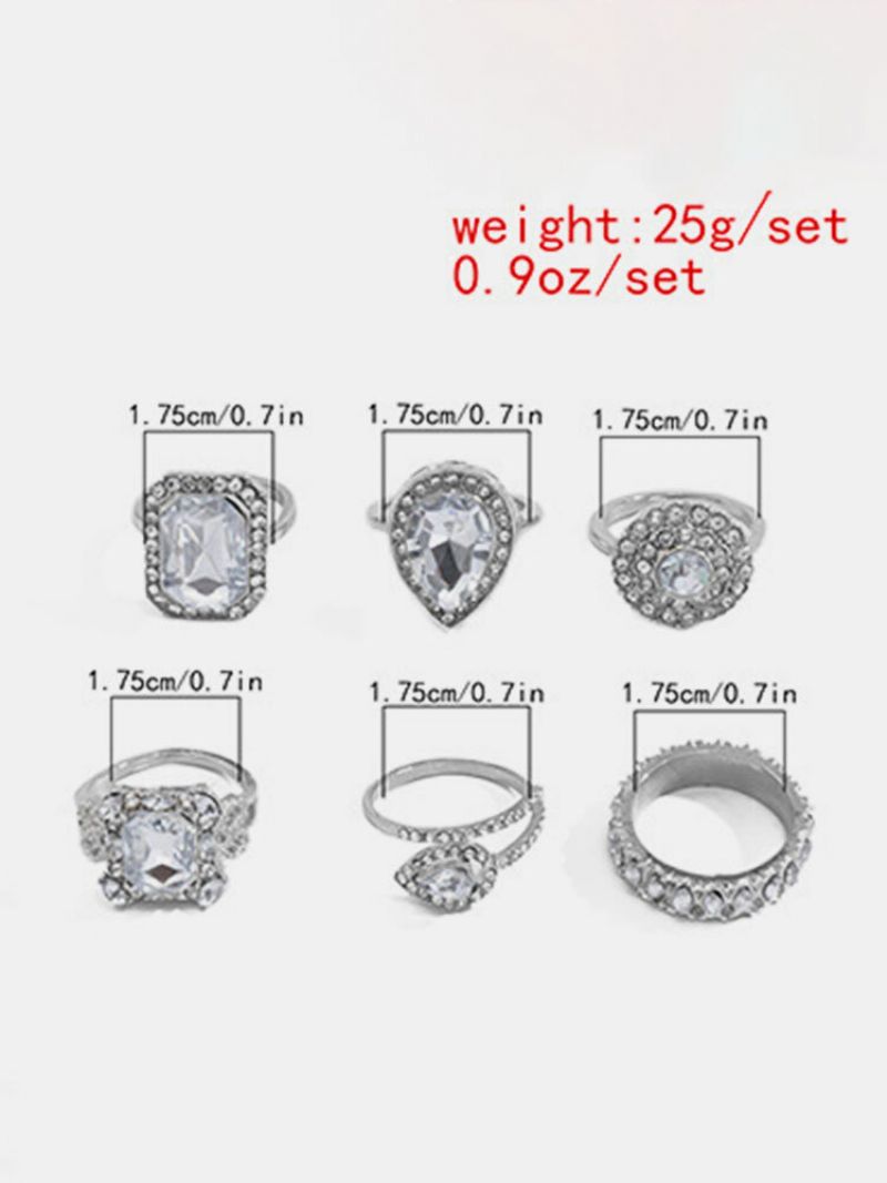 Trendy Firkantet Rhinestone Ringsett Temperament Metall Diamantringsett