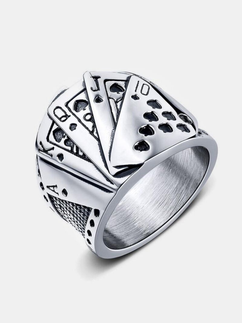 Trendy Legering Titanium Stål Hip Hop Spillekort Magician Poker Ring