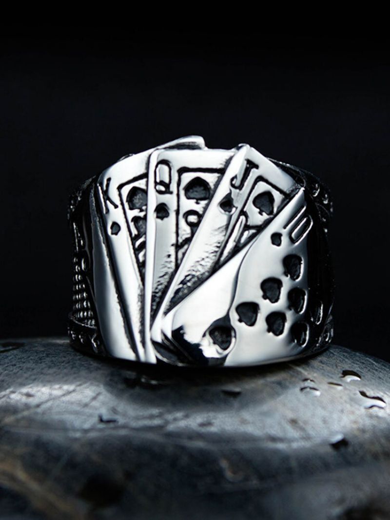 Trendy Legering Titanium Stål Hip Hop Spillekort Magician Poker Ring