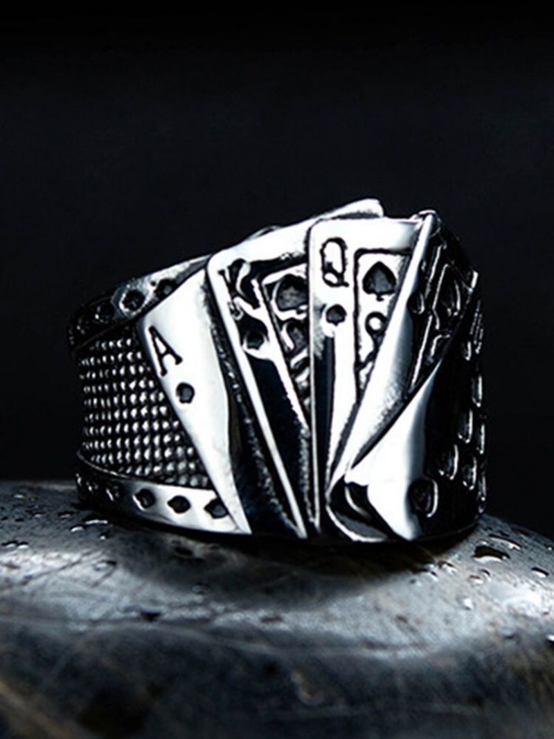 Trendy Legering Titanium Stål Hip Hop Spillekort Magician Poker Ring