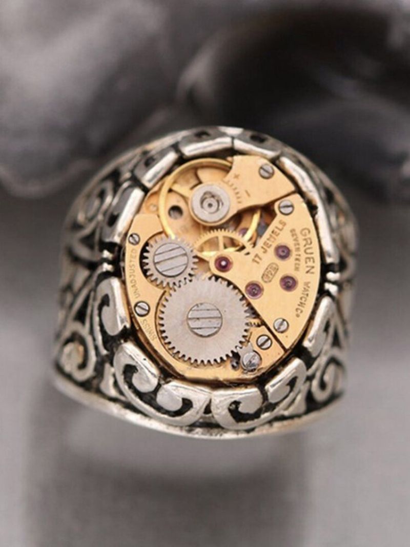 Trendy Stilig Distressed Presisjon Mekanisk Klokke Bevegelse Utstyr Tilbehør Form Design Metallisk Sense Alloy Ring