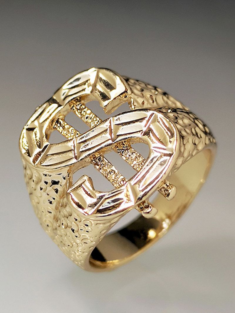 Trendy Stilig Utskåret Hult Dollartegn Geometrisk Formet Legering 18k Gullbelagt Ring