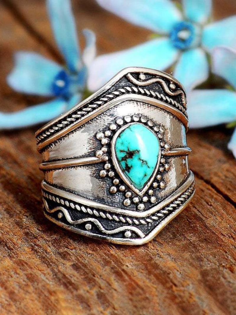 Turkis Legering Vintage Bohemian Irregular Ring Dråpeformede Ringer