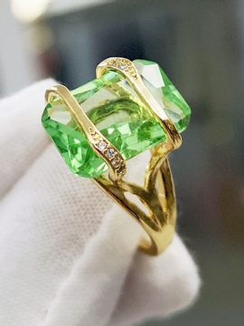 Vintage 18k Gullbelagt Geometrisk Firkantet Sirkonring Metall Rhinestone Transparent Emerald Finger Rings