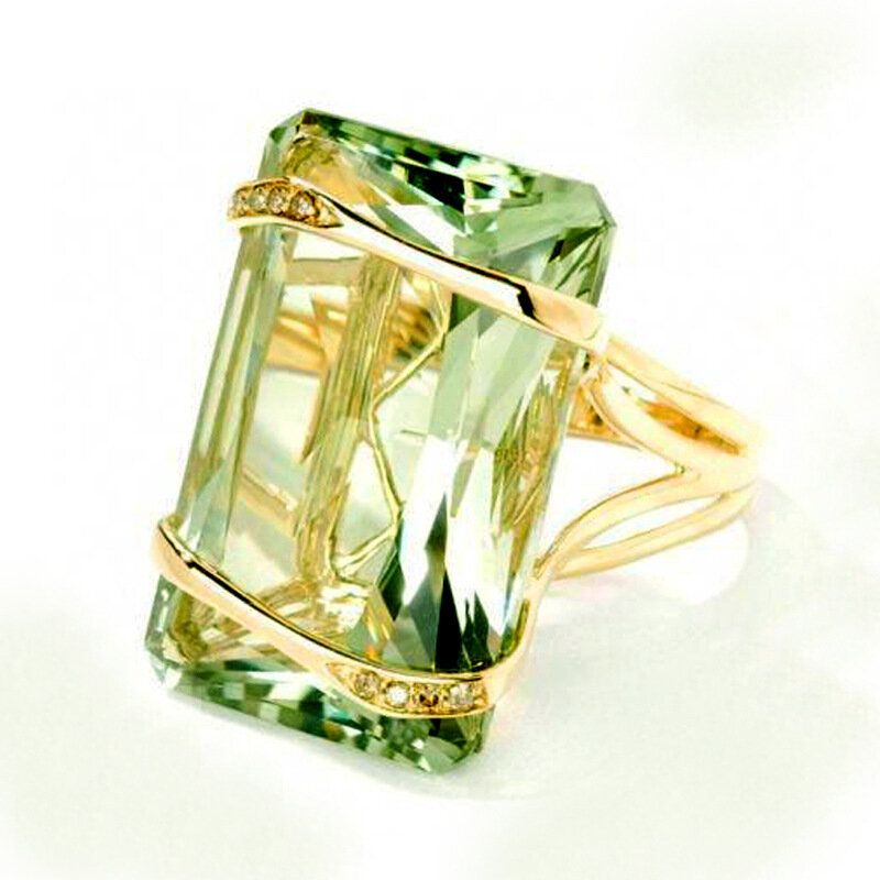 Vintage 18k Gullbelagt Geometrisk Firkantet Sirkonring Metall Rhinestone Transparent Emerald Finger Rings