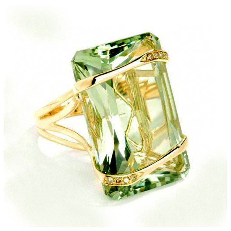 Vintage 18k Gullbelagt Geometrisk Firkantet Sirkonring Metall Rhinestone Transparent Emerald Finger Rings