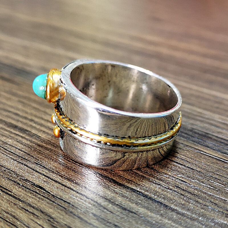 Vintage 925 Forsølvet Turkis Mount Kvinner Ring Smykker Gave