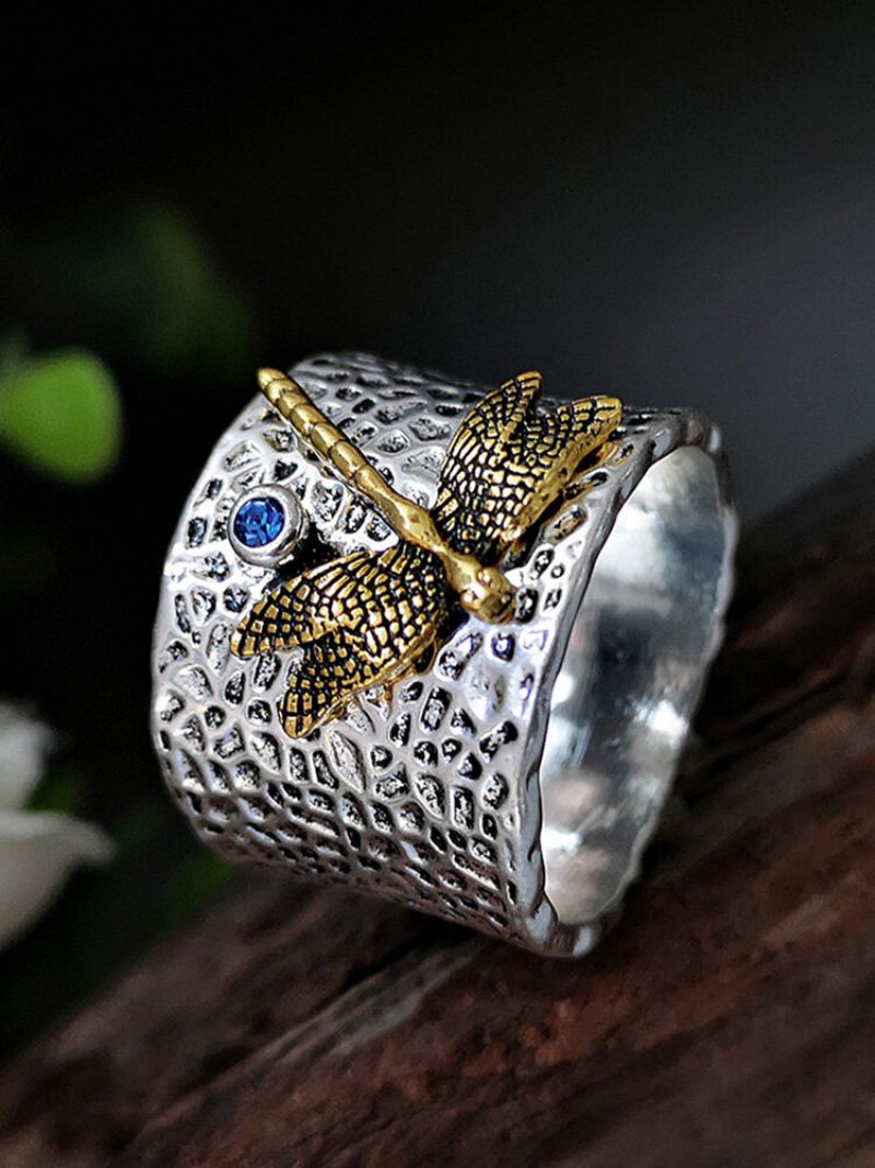 Vintage 925 Thai Silver Ring Dragonfly Innlagt Diamond Women