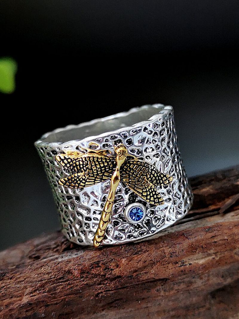 Vintage 925 Thai Silver Ring Dragonfly Innlagt Diamond Women