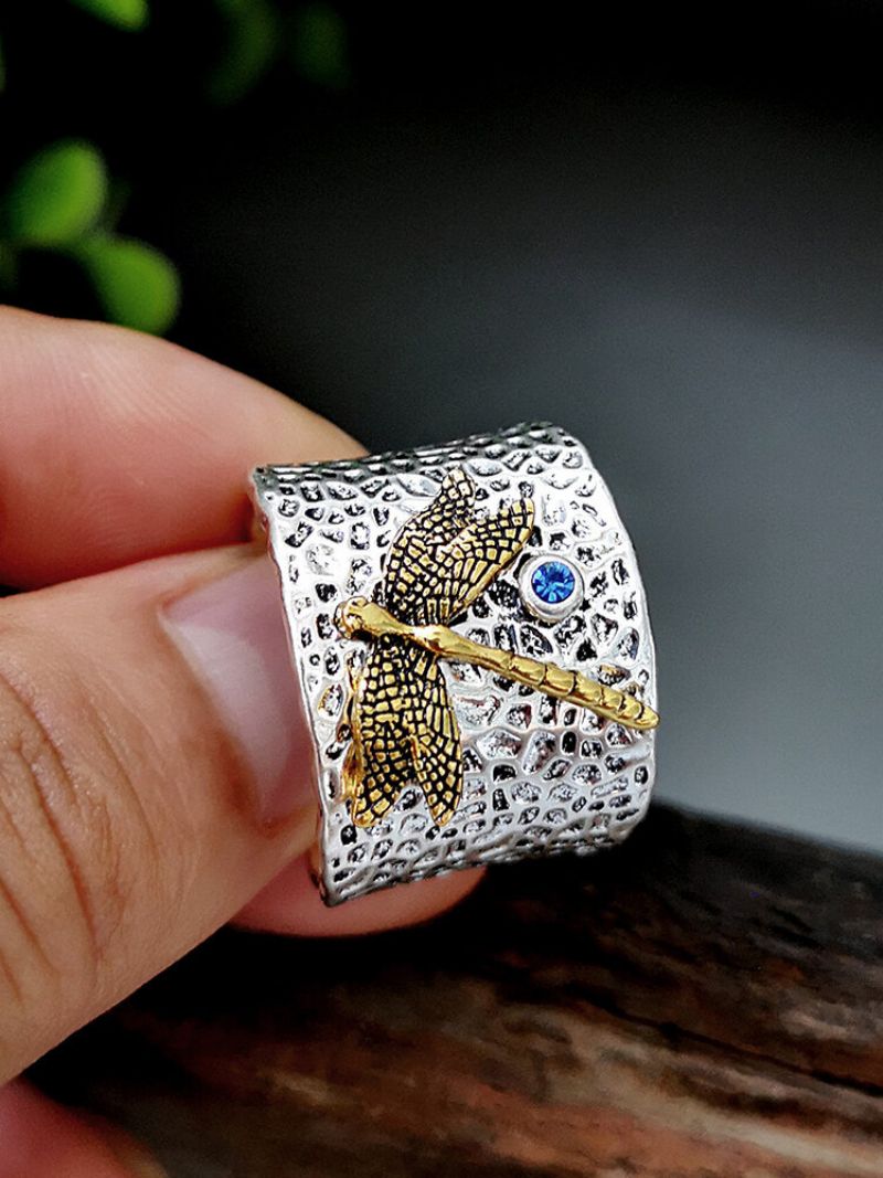 Vintage 925 Thai Silver Ring Dragonfly Innlagt Diamond Women