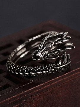 Vintage Animal Shape Menn Ring Justerbar Åpen Dragon Smykker Gave