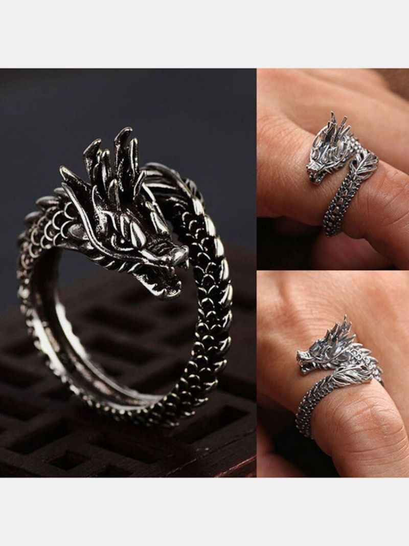 Vintage Animal Shape Menn Ring Justerbar Åpen Dragon Smykker Gave