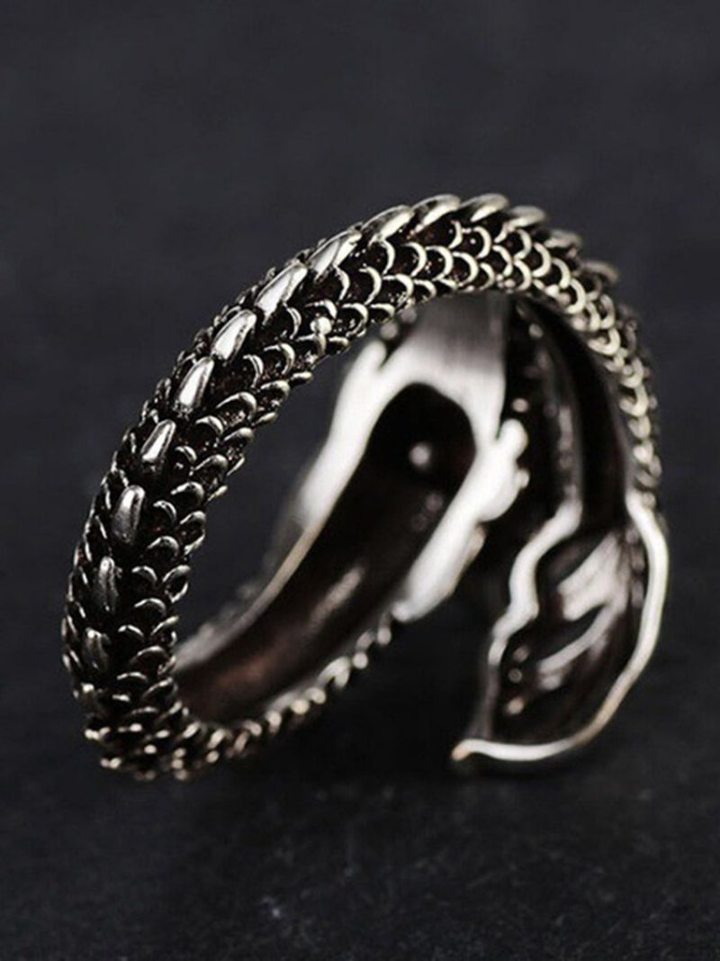 Vintage Animal Shape Menn Ring Justerbar Åpen Dragon Smykker Gave