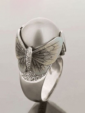 Vintage Butterfly Ring Pearl Diamonds Innlagt Kvinner Jewlery Gift