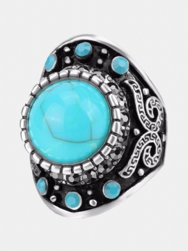 Vintage Fingerring Blå Turkis Krystall Geometriske Antikke Sølvringer Etniske Smykker For Menn