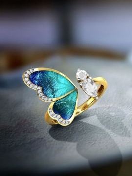 Vintage Gradient Farge Butterfly Wing Shape Innlagt Kunstige Edelstener Legering Åpningsring