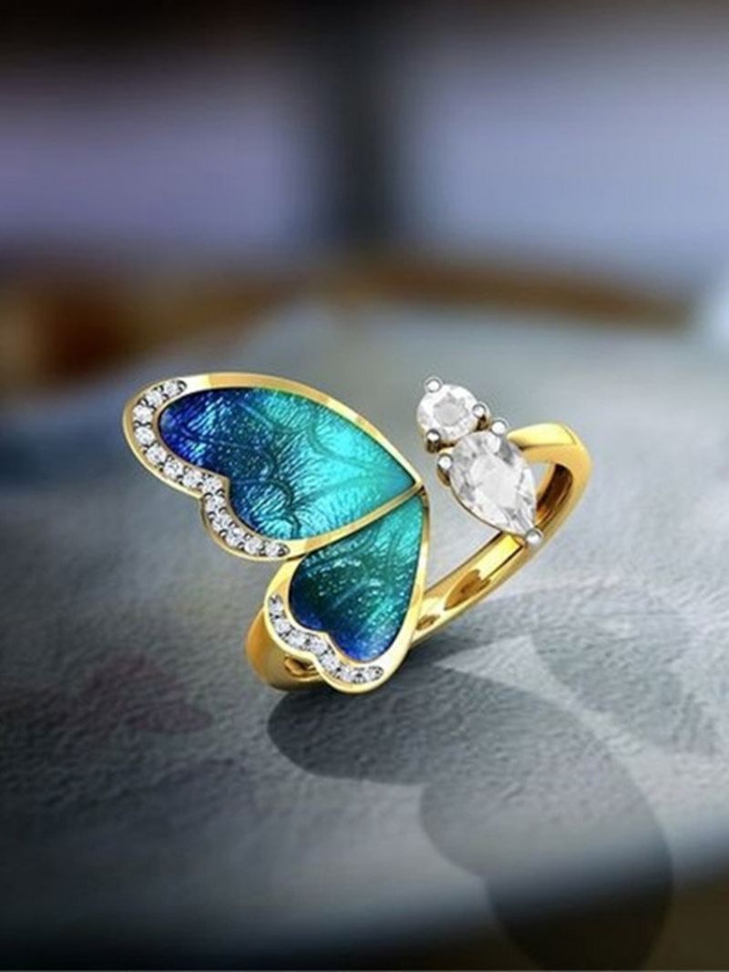 Vintage Gradient Farge Butterfly Wing Shape Innlagt Kunstige Edelstener Legering Åpningsring