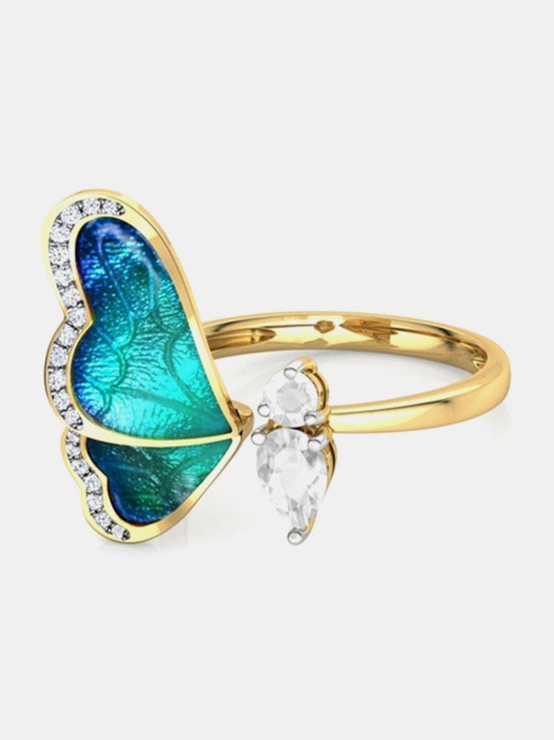 Vintage Gradient Farge Butterfly Wing Shape Innlagt Kunstige Edelstener Legering Åpningsring