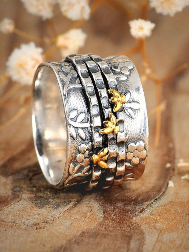 Vintage Metal Flower Bee Ring Temperament Tredimensjonal Animal