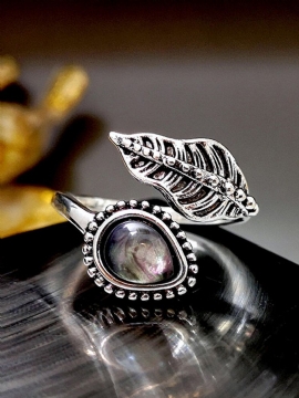 Vintage Shell Moonstone Ring Creative Leaves Open Women