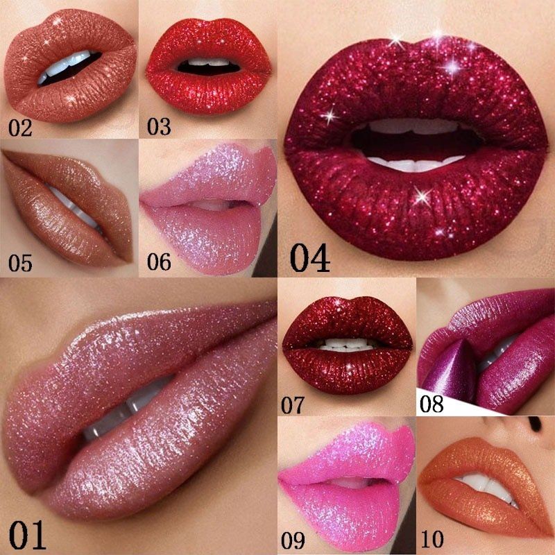 10 Farger Diamond Magic Shiny Lipstick Vanntett Langvarig Glitter Lip Makeup