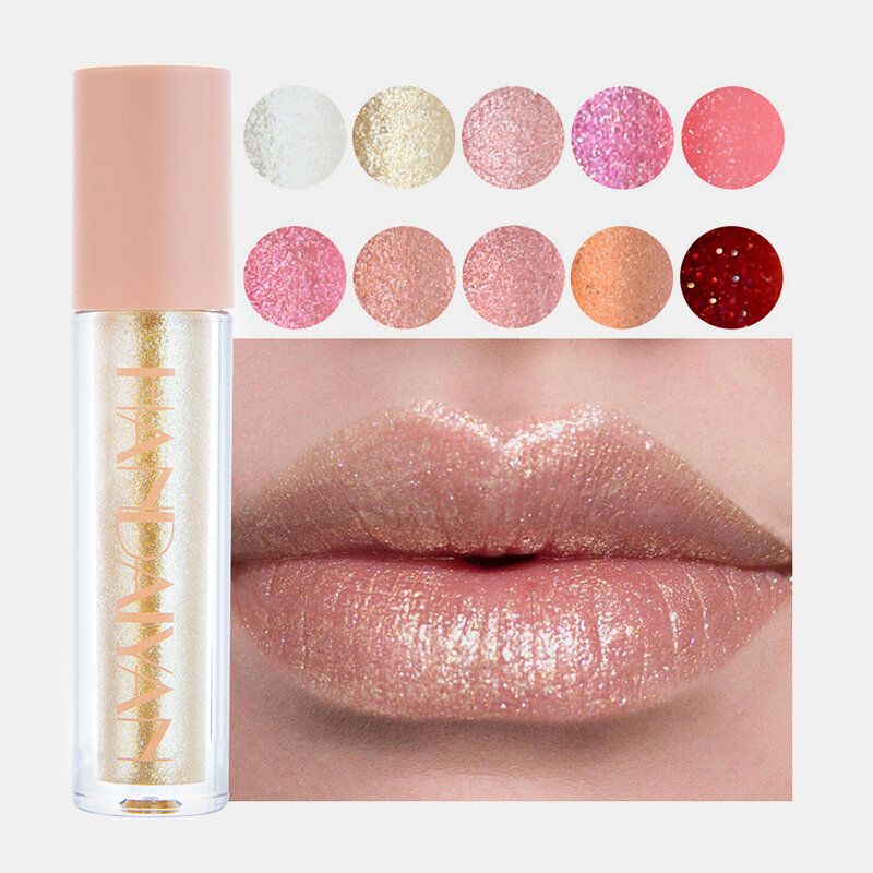 10 Farger Glitrende Lip Gloss Varig Vanntett Non-stick Cup Diamond Pearlescent Lip Glaze