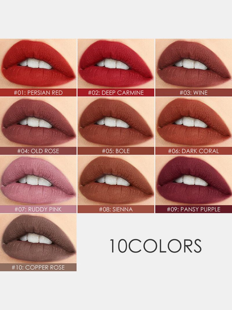 10 Farger Velvet Matte Lip Glaze Vanntett Non-marking Lip Gloss Cosmetic