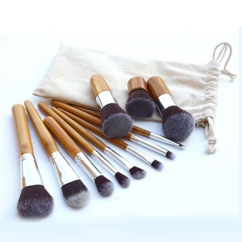 11 Stk Makeup Kosmetiske Børster Verktøysett Med Bambushåndtak Smooth Foundation Øyenskygge Eyeliner Powder Blush Brushes