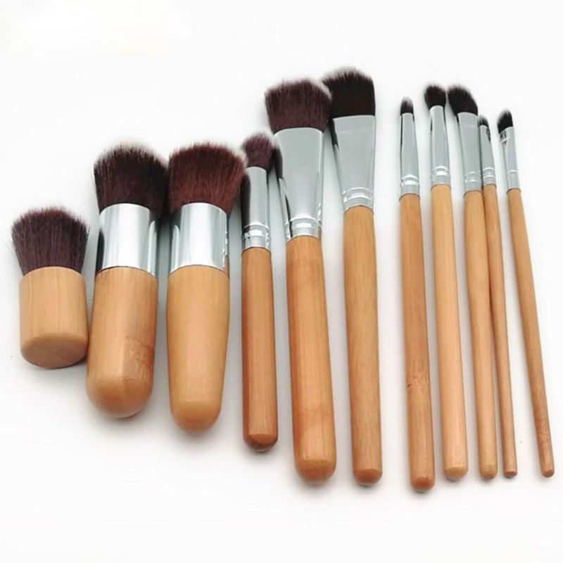 11 Stk Makeup Kosmetiske Børster Verktøysett Med Bambushåndtak Smooth Foundation Øyenskygge Eyeliner Powder Blush Brushes