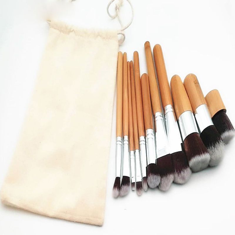 11 Stk Makeup Kosmetiske Børster Verktøysett Med Bambushåndtak Smooth Foundation Øyenskygge Eyeliner Powder Blush Brushes