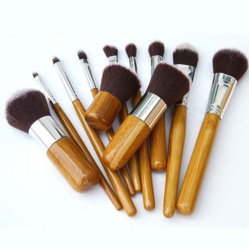 11 Stk Makeup Kosmetiske Børster Verktøysett Med Bambushåndtak Smooth Foundation Øyenskygge Eyeliner Powder Blush Brushes