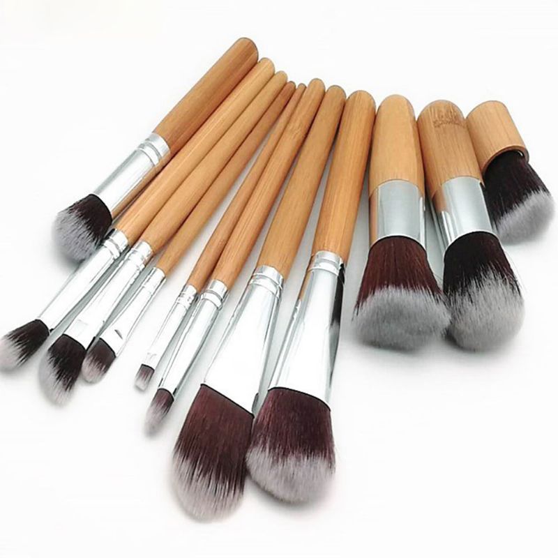 11 Stk Makeup Kosmetiske Børster Verktøysett Med Bambushåndtak Smooth Foundation Øyenskygge Eyeliner Powder Blush Brushes