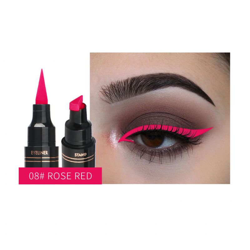 12 Farger Double Head Eyeliner Pen Fluorescence Flytende Triangle Stamp Pen Eye Makeup