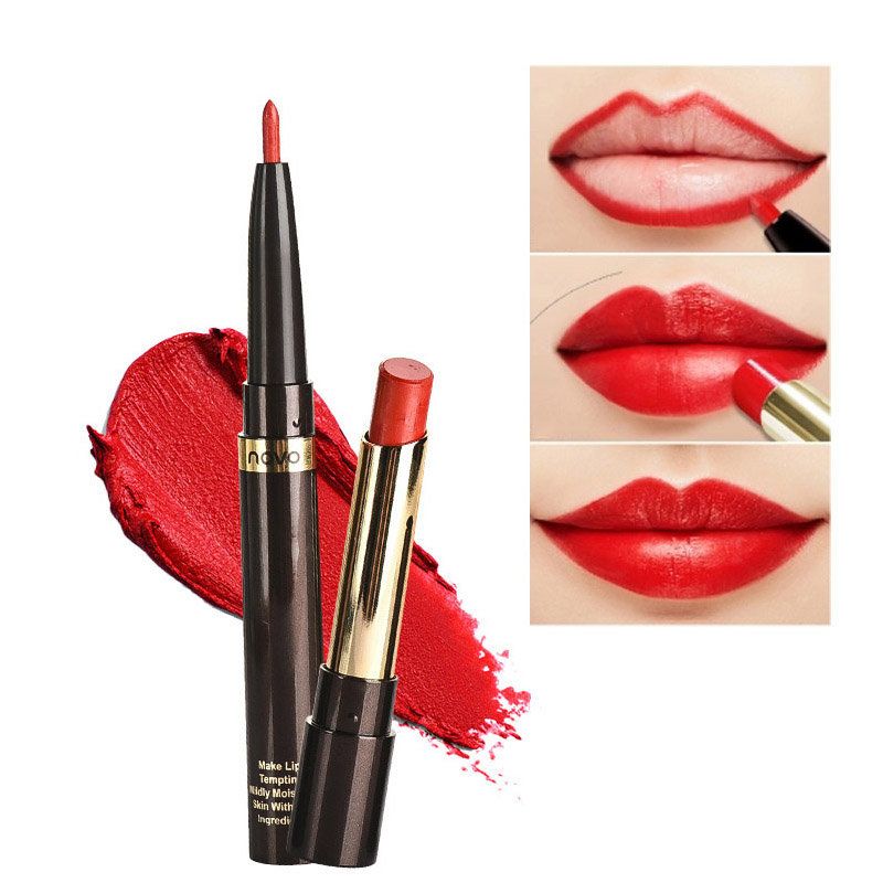 2 I 1 Leppestift Med Dobbel Hode Fuktighetsgivende Glatt Pen Langvarig Lip Liner Lip Makeup