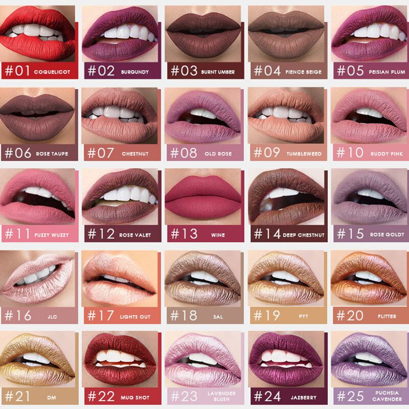 25 Farger Matt Lip Gloss Langvarig Vanntett Non-stick Cup Lip Glaze Lip Cosmetic