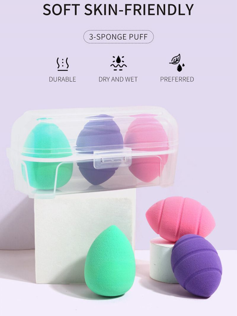 3 Stk Makeup Puff Set Wet-dry Dual-purpose Beauty Egg Tool