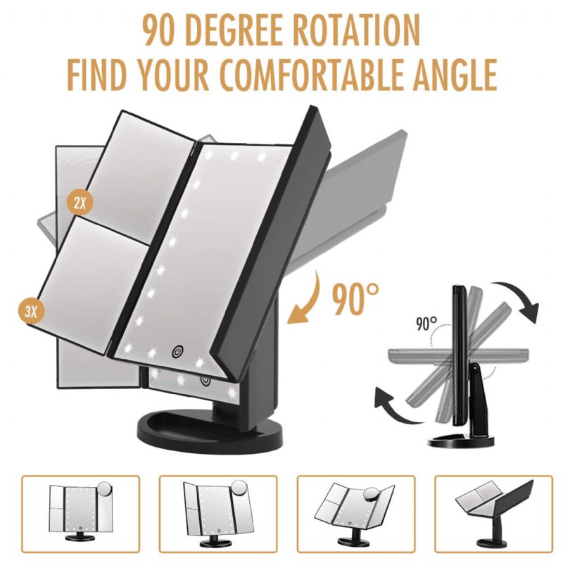 360° Rotasjon Berøringsskjerm Led Opplyst Sminkespeil 2x/3x/ Forstørrelse