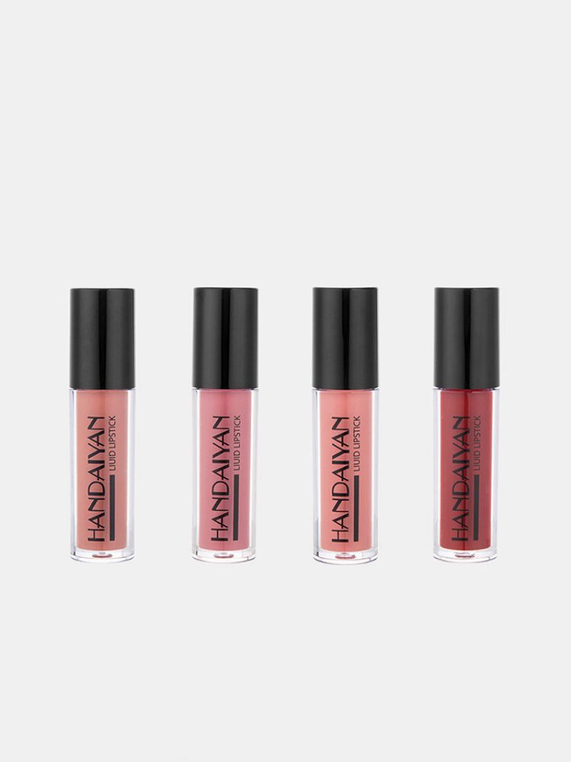 4 Stk Flytende Lipgloss Sett Naturlig Fuktighetskrem Vanntett Non-stick Kopp Matt Speil Lip Glaze Kit