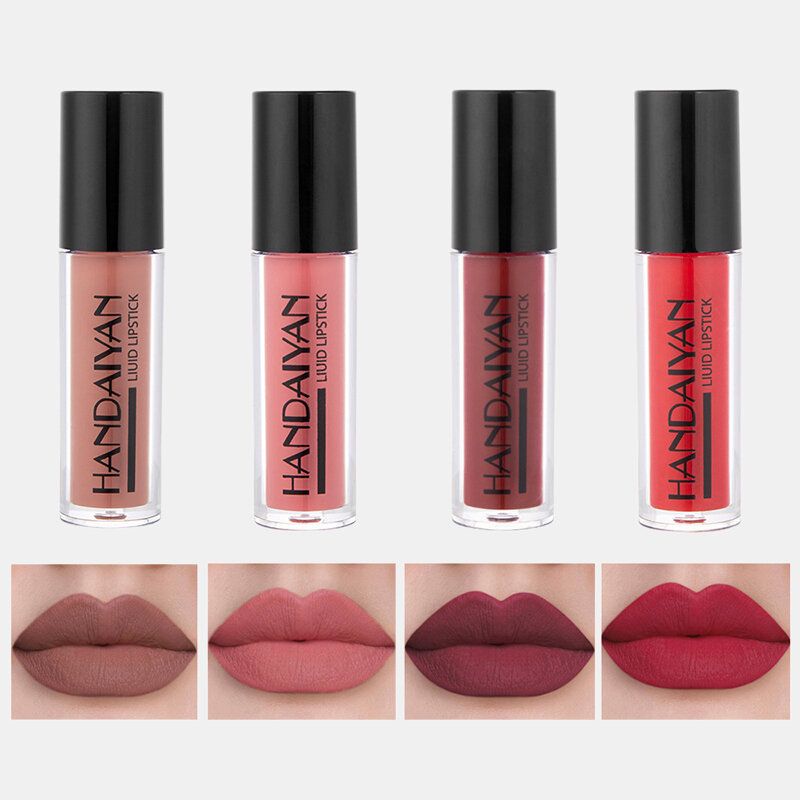 4 Stk Flytende Lipgloss Sett Naturlig Fuktighetskrem Vanntett Non-stick Kopp Matt Speil Lip Glaze Kit