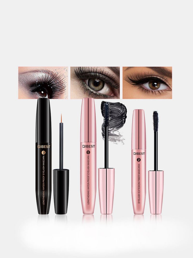 4d Fiber Mascara Sett Vanntett Uten Blooming Tykke Slanke Dyp Fuktighetsgivende Graft Øyevipper