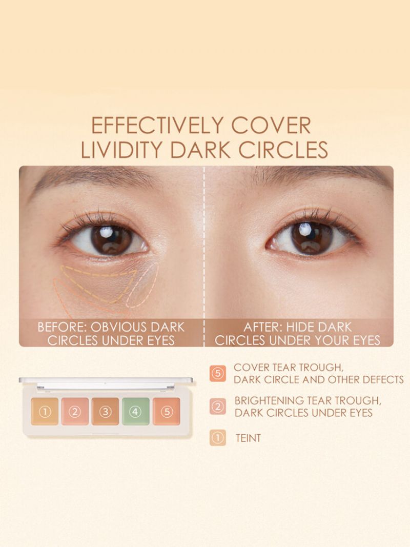 5 Farger Concealer Palette Cover-up Mørke Sirkler Akne Naturlig Fuktighetsgivende Ansiktssminke