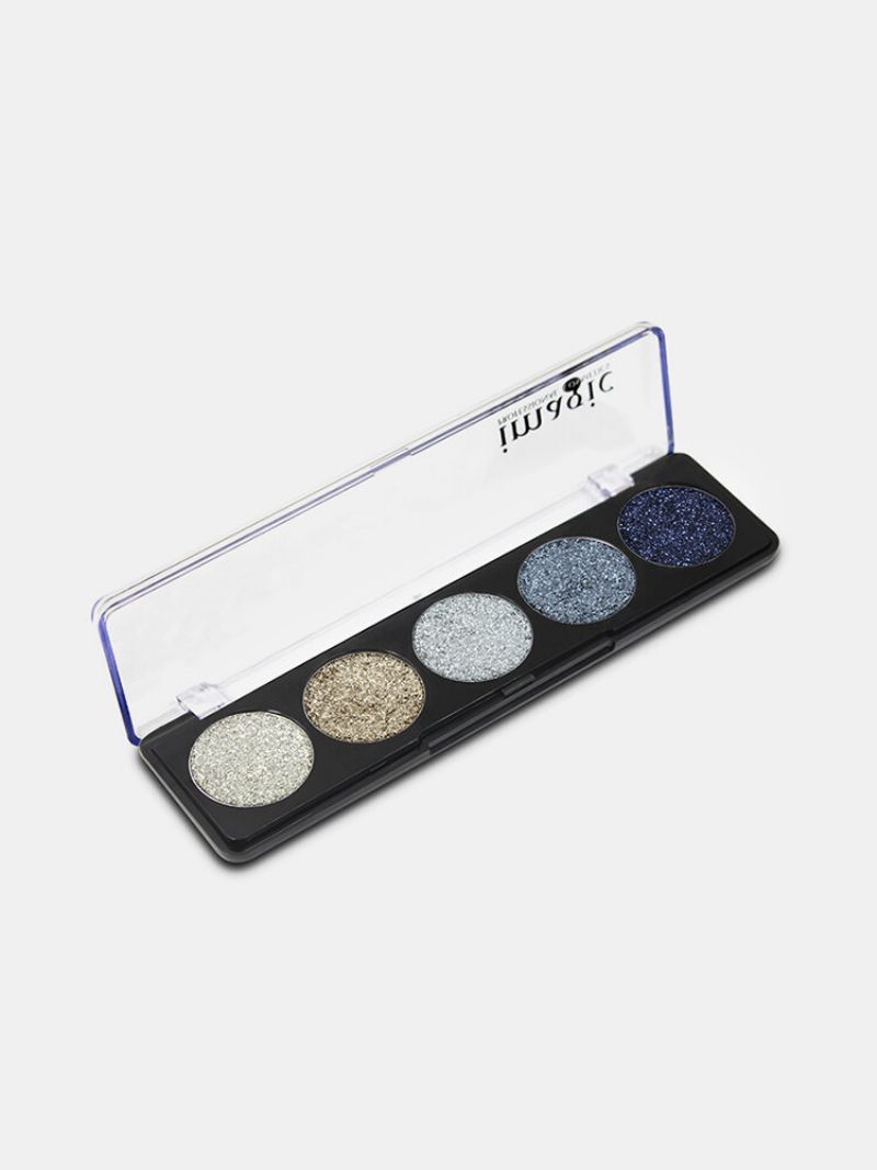 5 Farger Glitter Powder Paljett Øyenskygge Palett Perleskinnende Makeup Pigment Smoky Eye Shadow