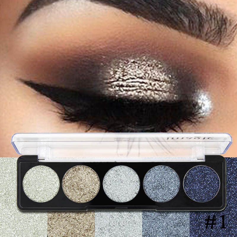 5 Farger Glitter Powder Paljett Øyenskygge Palett Perleskinnende Makeup Pigment Smoky Eye Shadow