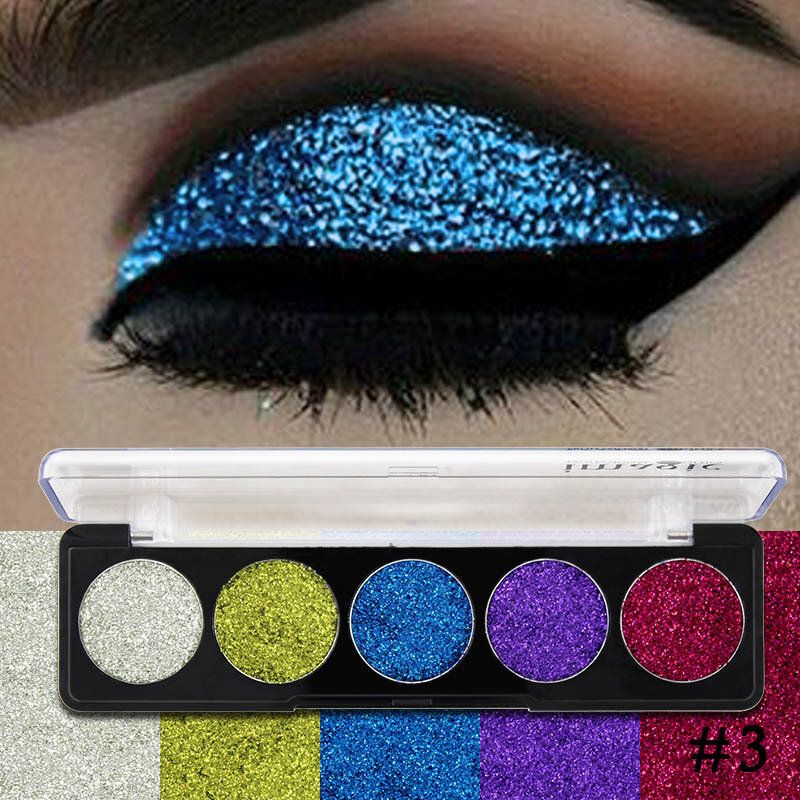 5 Farger Glitter Powder Paljett Øyenskygge Palett Perleskinnende Makeup Pigment Smoky Eye Shadow