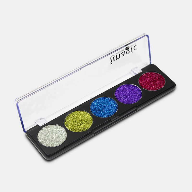 5 Farger Glitter Powder Paljett Øyenskygge Palett Perleskinnende Makeup Pigment Smoky Eye Shadow