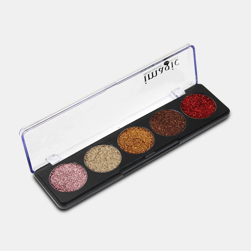 5 Farger Glitter Powder Paljett Øyenskygge Palett Perleskinnende Makeup Pigment Smoky Eye Shadow